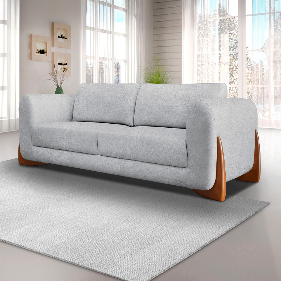 Sofá 3 Lugares Yves Bouclé Cinza 180 cm