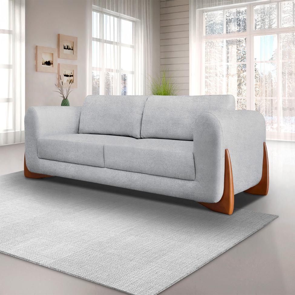 Sofá 3 Lugares Yves Bouclé Cinza 200 cm