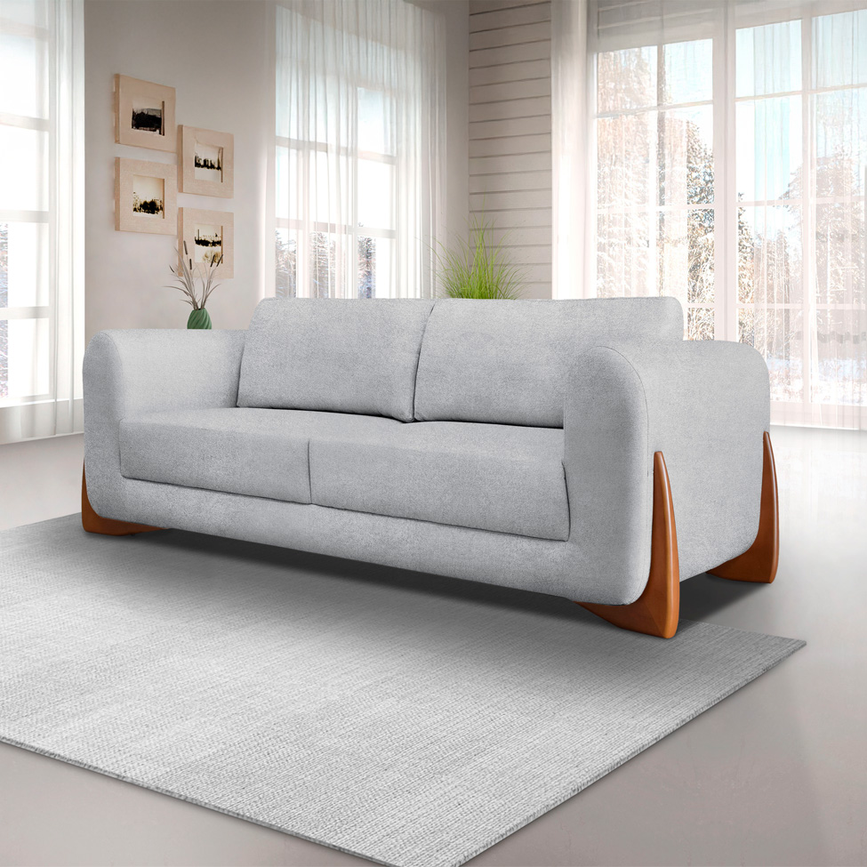 Sofá 3 Lugares Yves Bouclé Cinza 220 cm