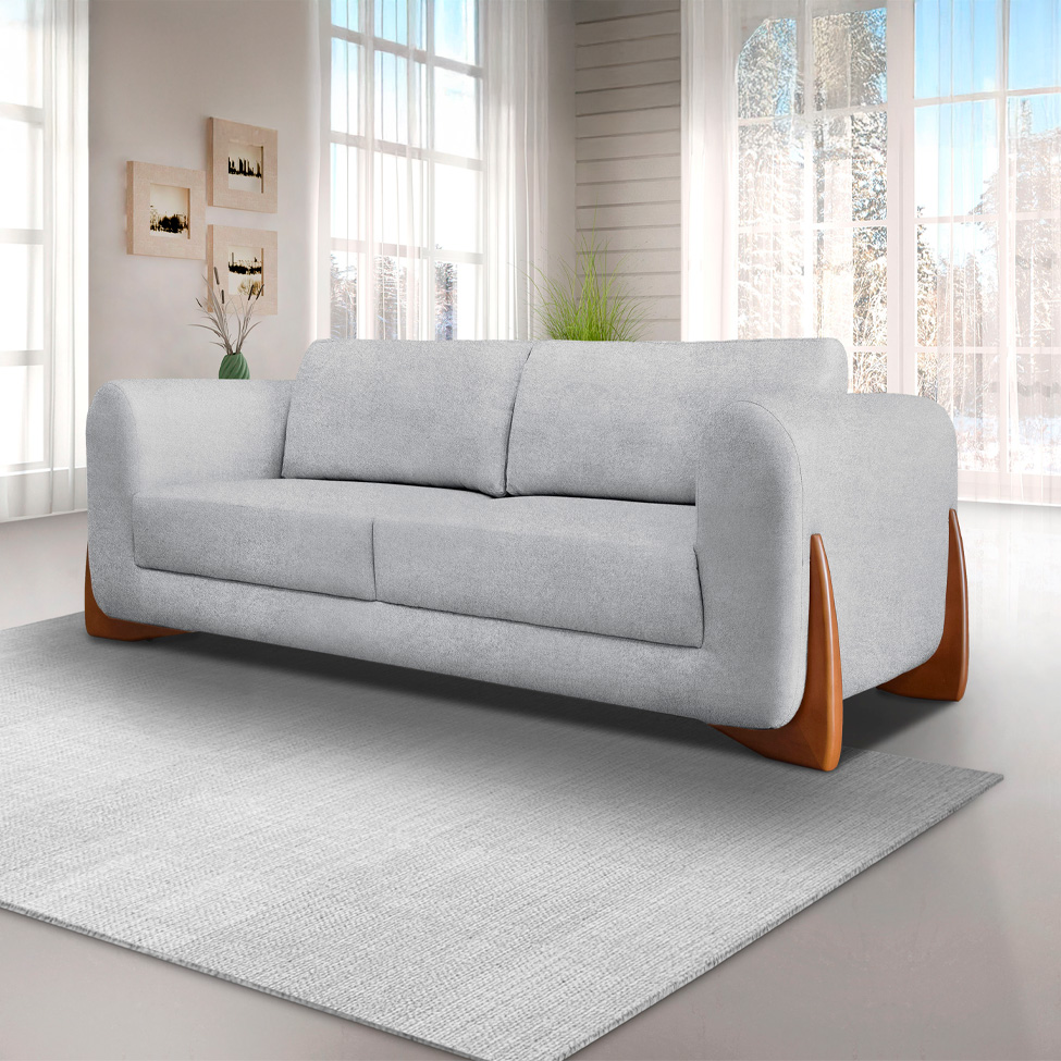 Sofá 3 Lugares Yves Bouclé Cinza 230 cm