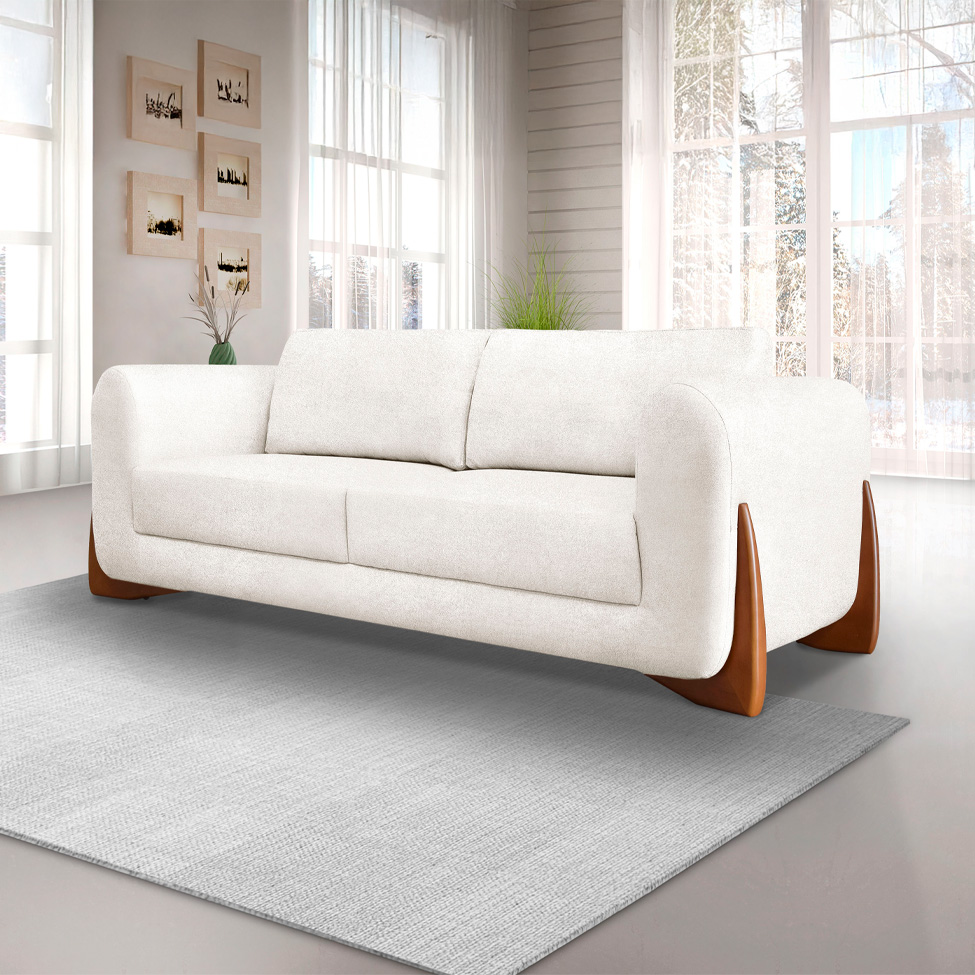 Sofá 3 Lugares Yves Bouclé Off White 180 cm