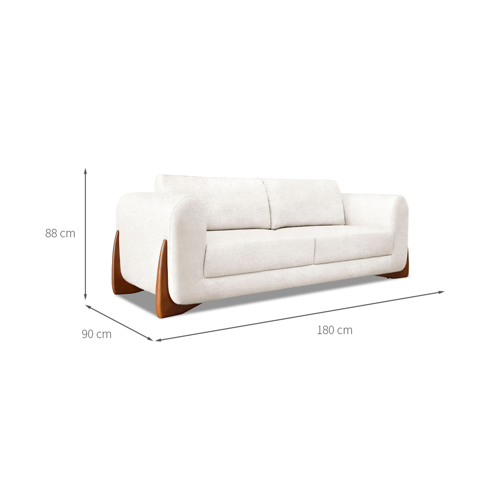 Sofá 3 Lugares Yves Bouclé Off White 180 cm
