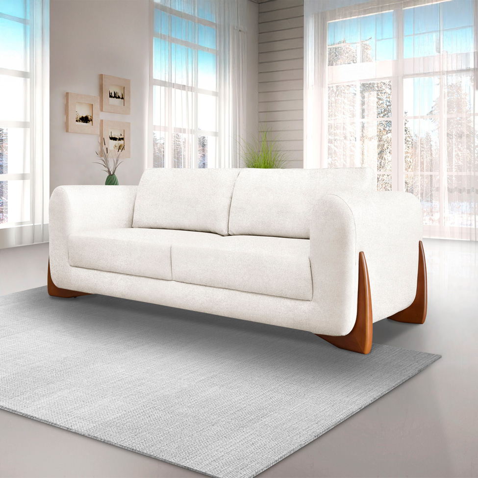 Sofá 3 Lugares Yves Bouclé Off White 220 cm