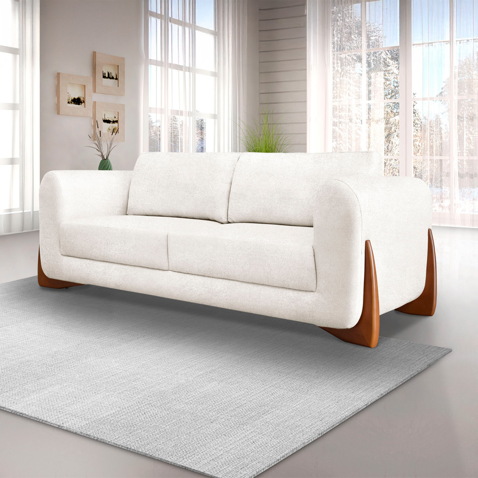 Sofá 3 Lugares Yves Bouclé Off White 230 cm