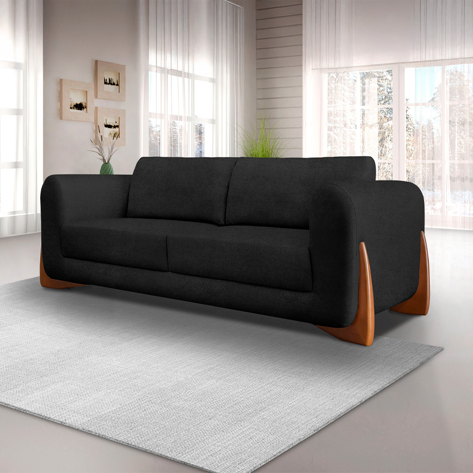 Sofá 3 Lugares Yves Bouclé Preto 180 cm