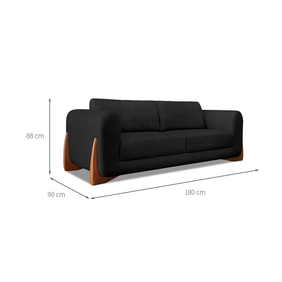 Sofá 3 Lugares Yves Bouclé Preto 180 cm