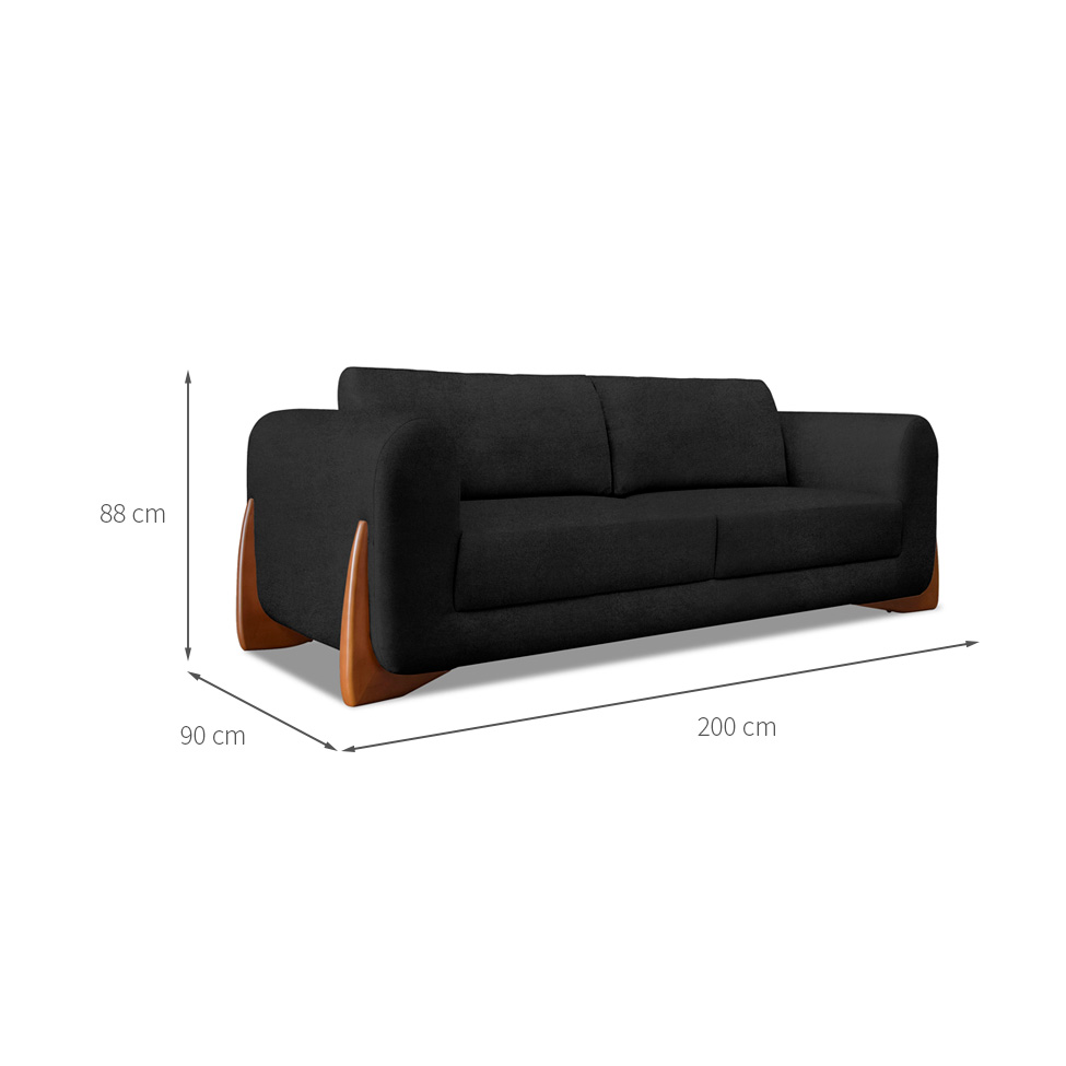 Sofá 3 Lugares Yves Bouclé Preto 200 cm