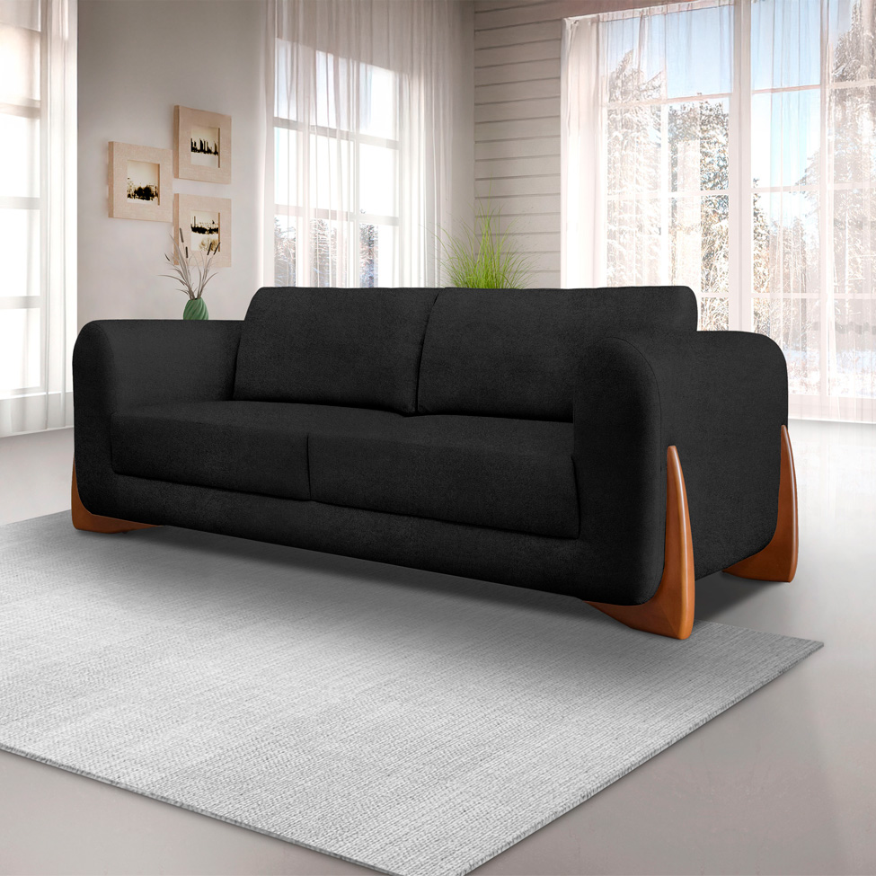 Sofá 3 Lugares Yves Bouclé Preto 220 cm