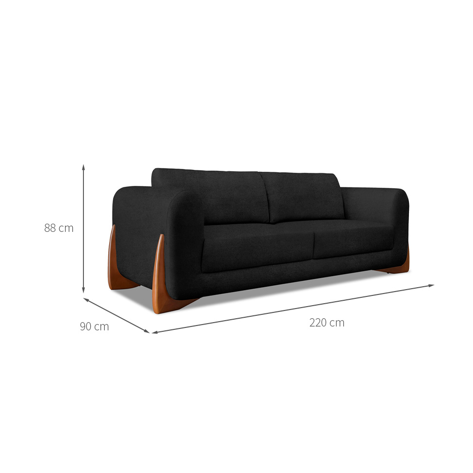 Sofá 3 Lugares Yves Bouclé Preto 220 cm