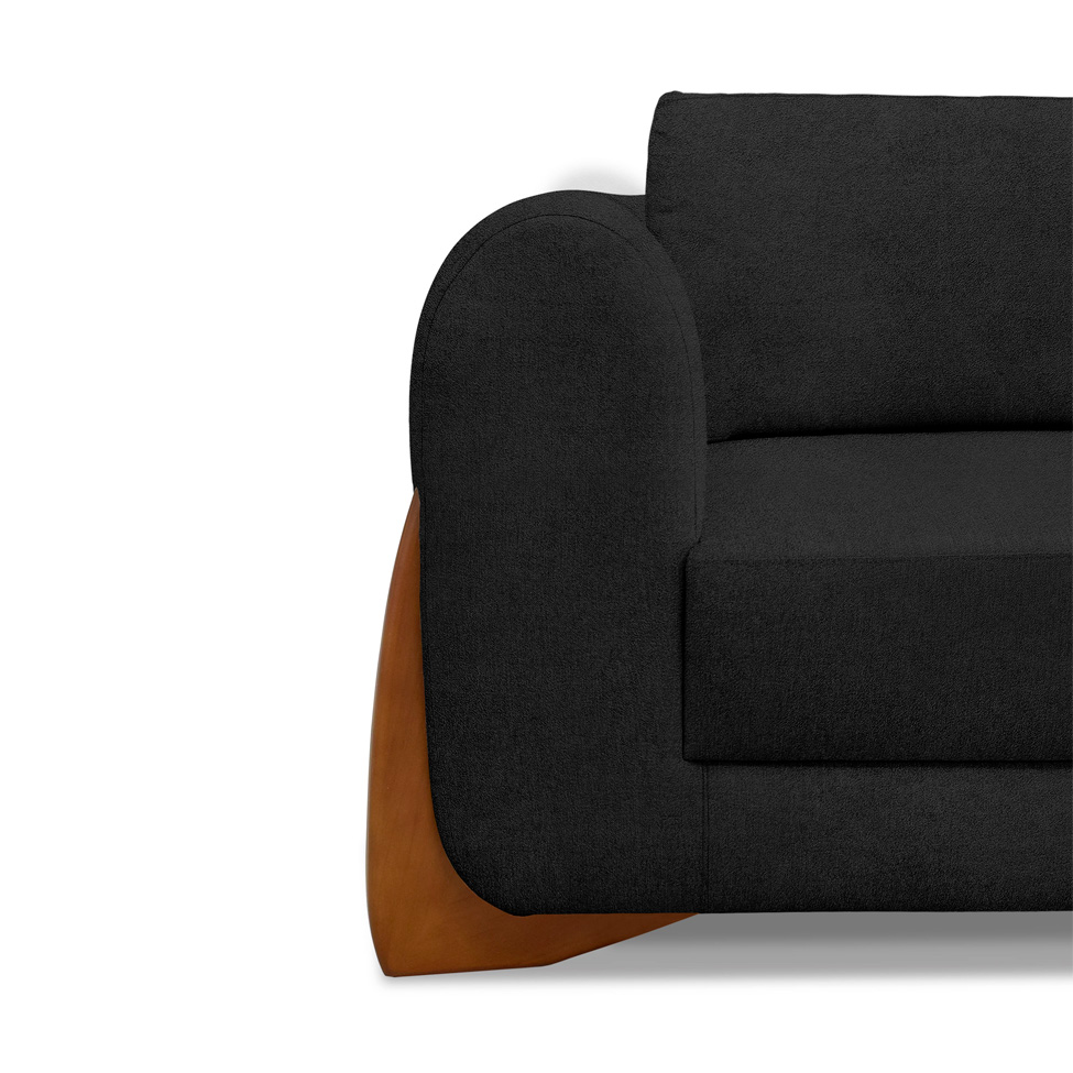 Sofá 3 Lugares Yves Bouclé Preto 220 cm