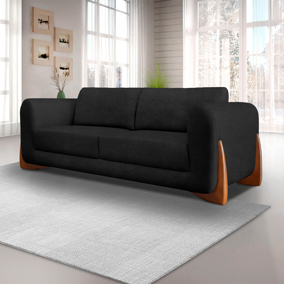 Sofá 3 Lugares Yves Bouclé Preto 230 cm