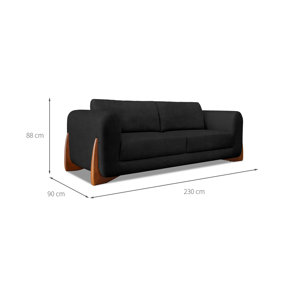 Sofá 3 Lugares Yves Bouclé Preto 230 cm