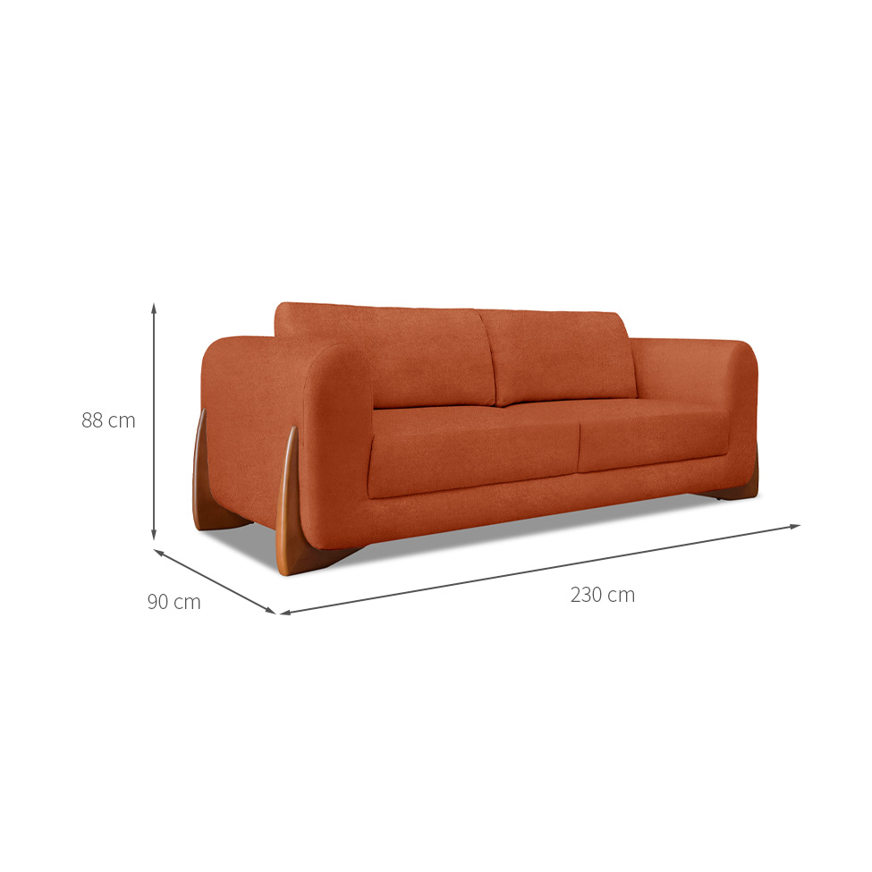 Sofá 3 Lugares Yves Bouclé Terracota 230 cm