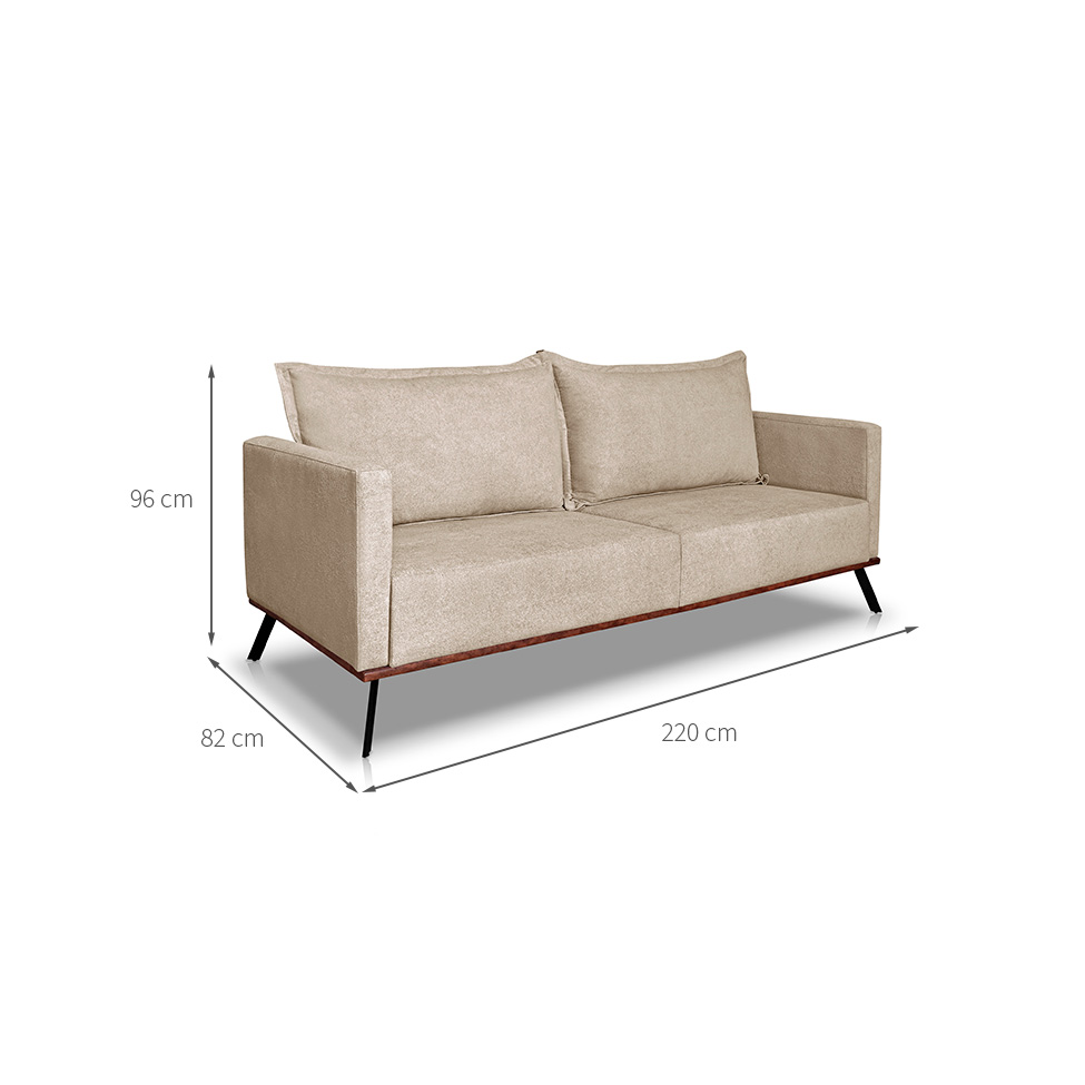 Sofá 3 Lugares Zeus Linho Bouclê Bege 220 cm