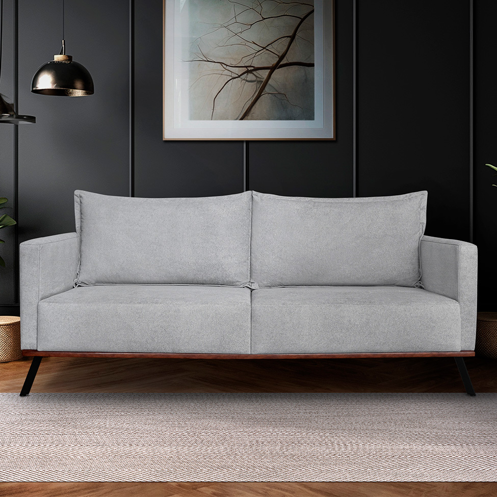 Sofá 3 Lugares Zeus Linho Bouclê Cinza Claro 220 cm