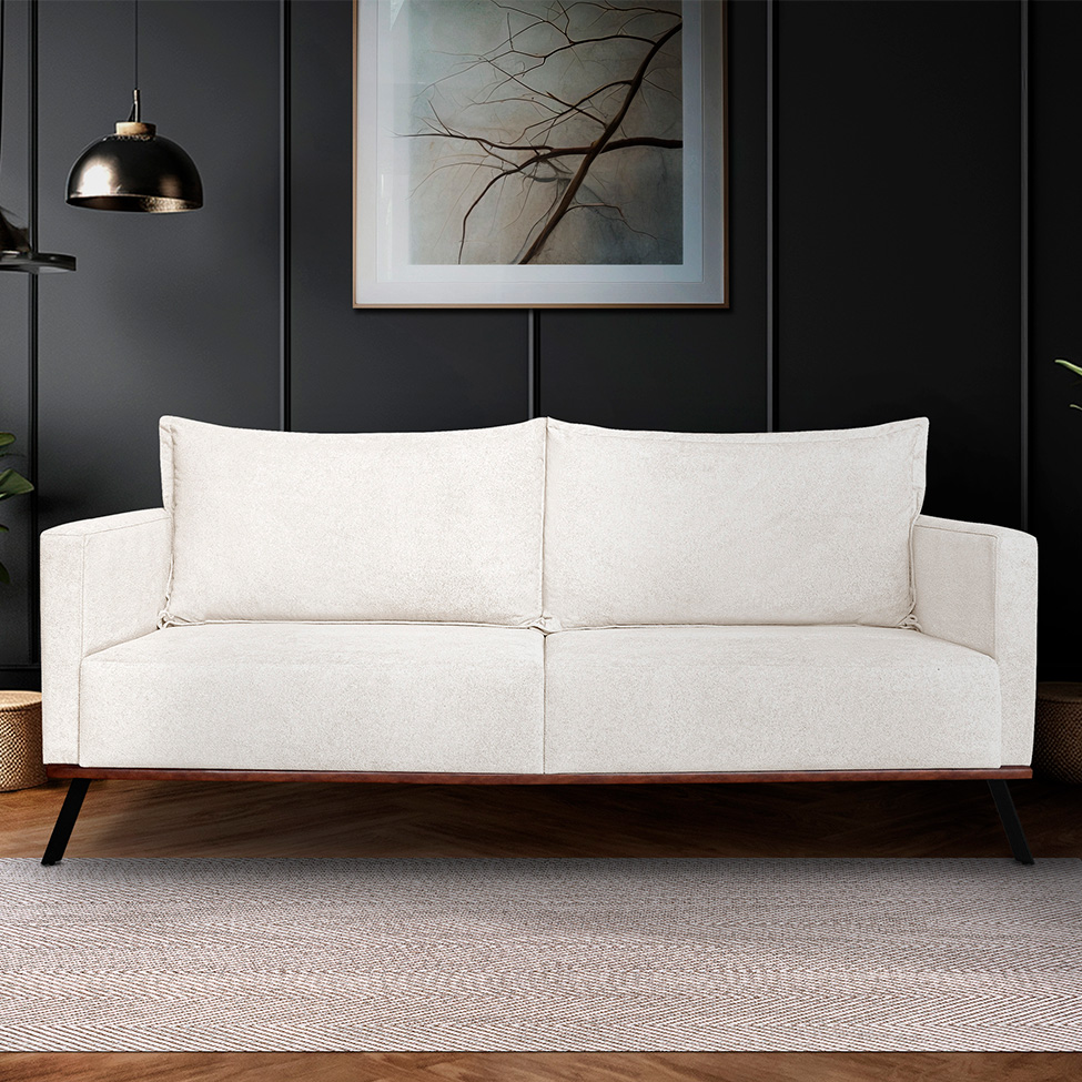 Sofá 3 Lugares Zeus Linho Bouclê Off White 180 cm