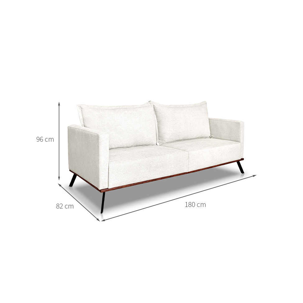 Sofá 3 Lugares Zeus Linho Bouclê Off White 180 cm