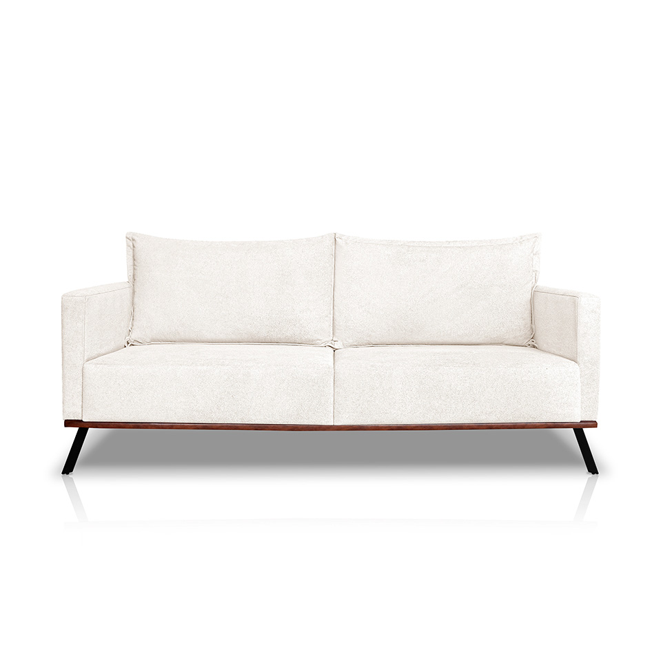 Sofá 3 Lugares Zeus Linho Bouclê Off White 200 cm