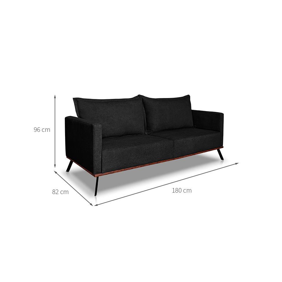 Sofá 3 Lugares Zeus Linho Bouclê Preto 180 cm