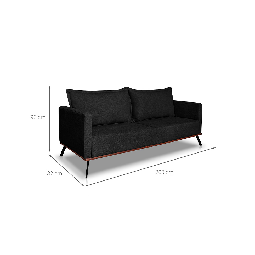 Sofá 3 Lugares Zeus Linho Bouclê Preto 200 cm
