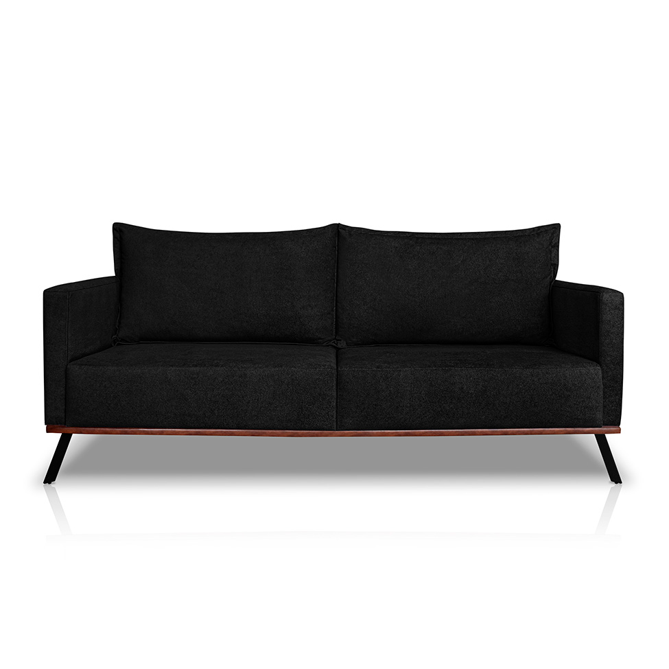Sofá 3 Lugares Zeus Linho Bouclê Preto 200 cm