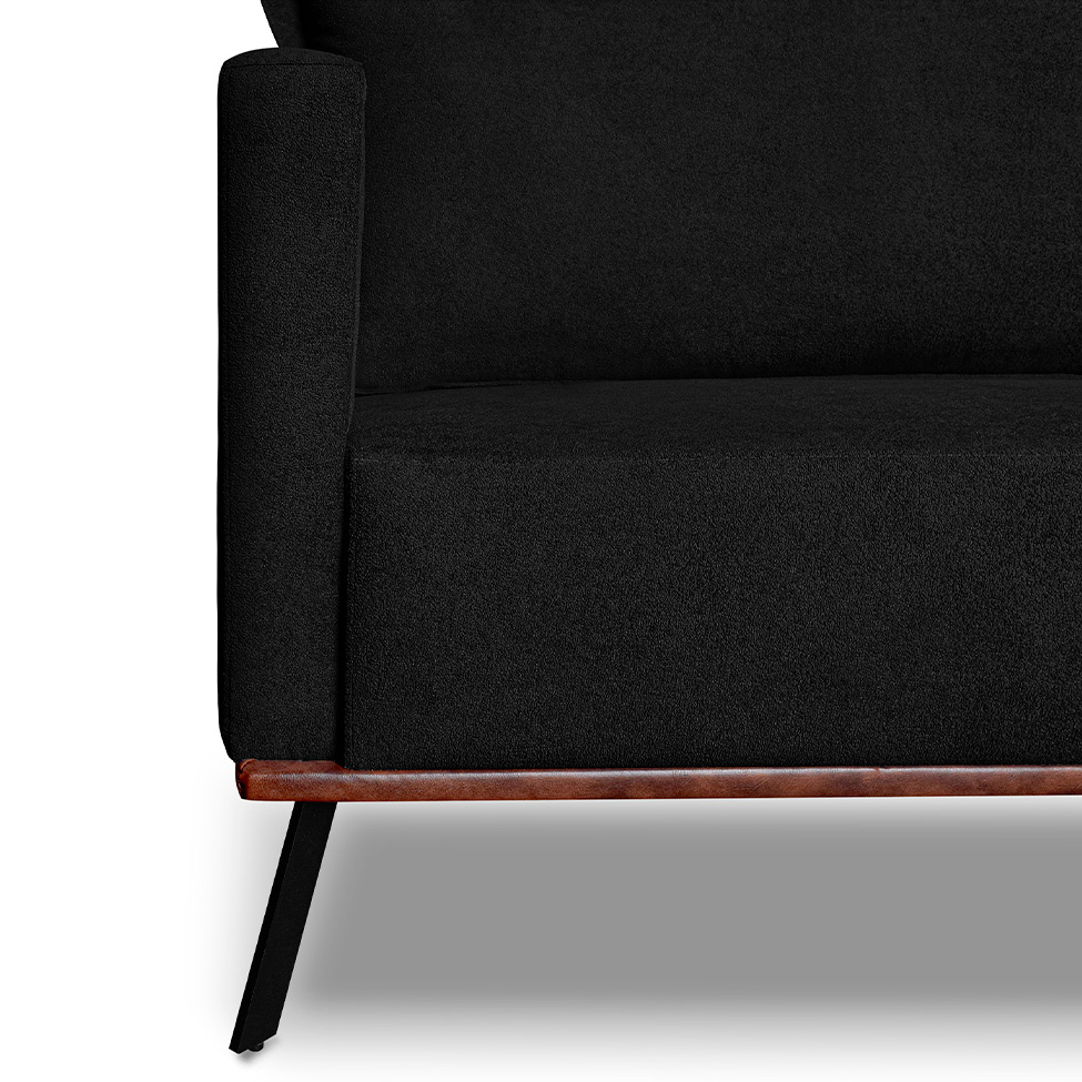 Sofá 3 Lugares Zeus Linho Bouclê Preto 200 cm