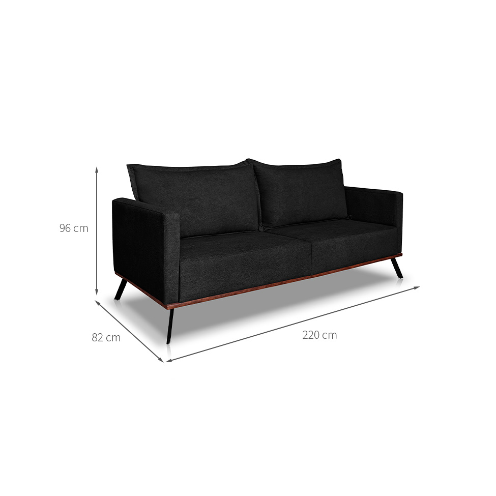 Sofá 3 Lugares Zeus Linho Bouclê Preto 220 cm