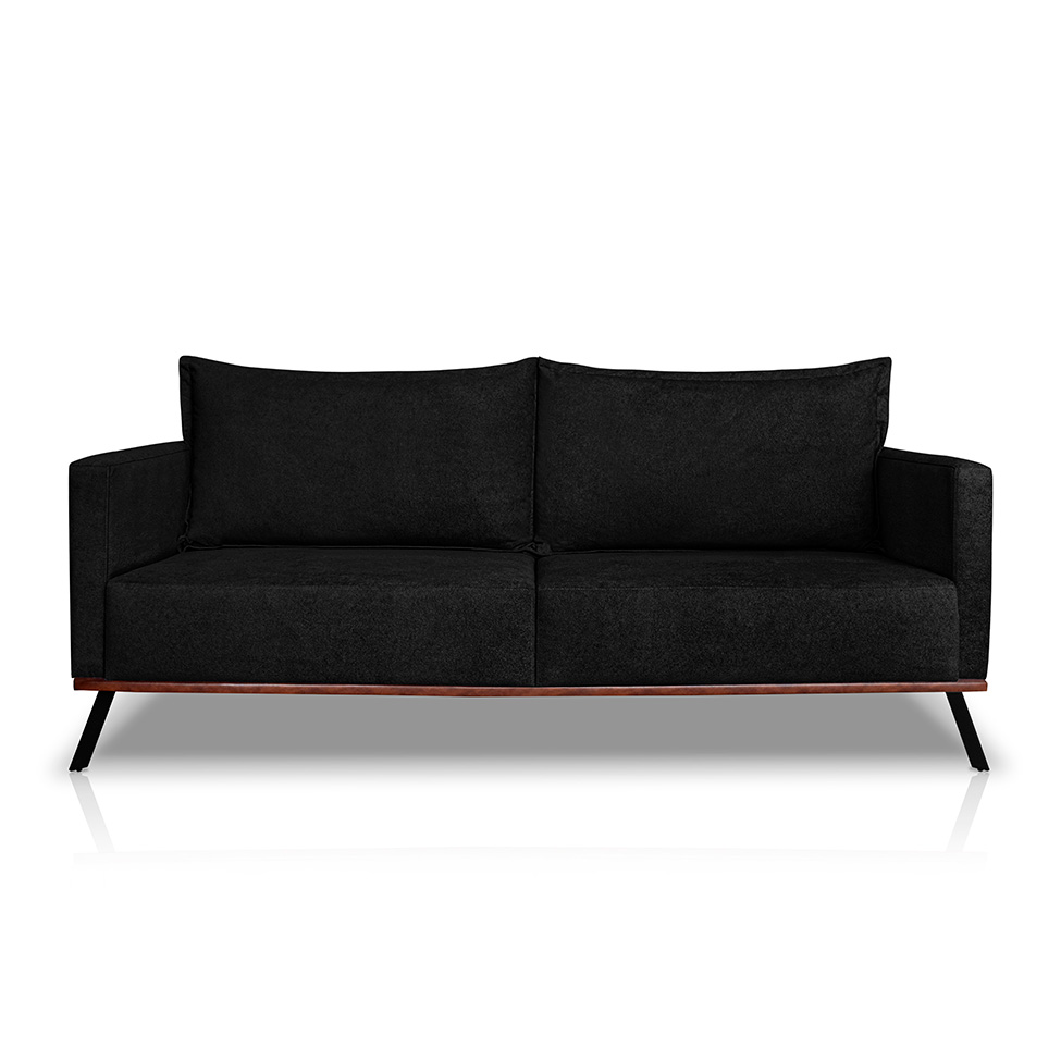 Sofá 3 Lugares Zeus Linho Bouclê Preto 220 cm