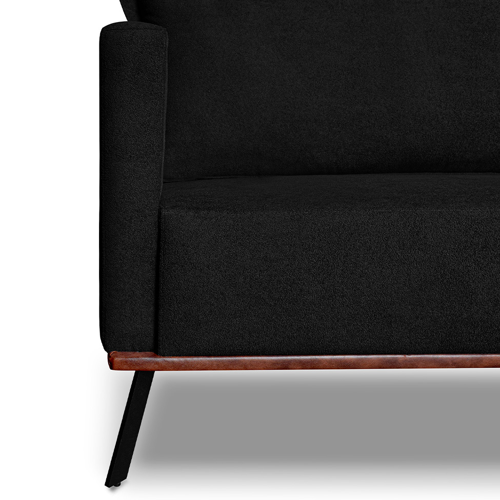 Sofá 3 Lugares Zeus Linho Bouclê Preto 220 cm