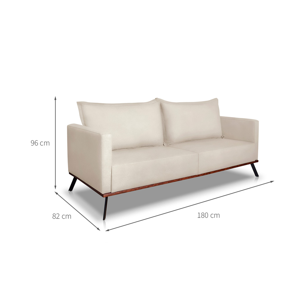 Sofá 3 Lugares Zeus Veludo Bege 180 cm