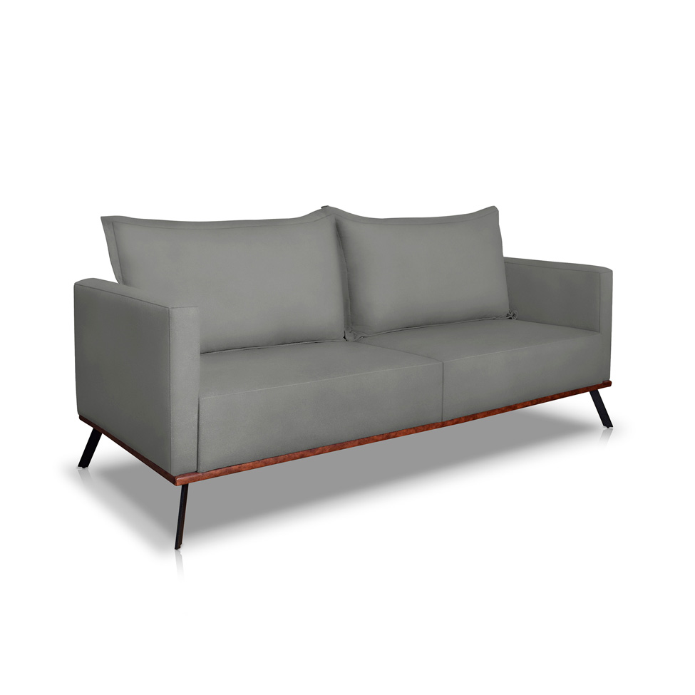 Sofá 3 Lugares Zeus Veludo Cinza Chumbo 180 cm