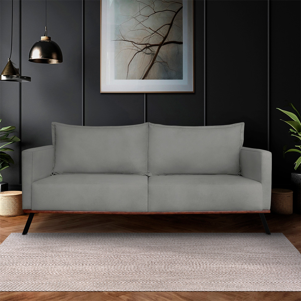 Sofá 3 Lugares Zeus Veludo Cinza Chumbo 180 cm