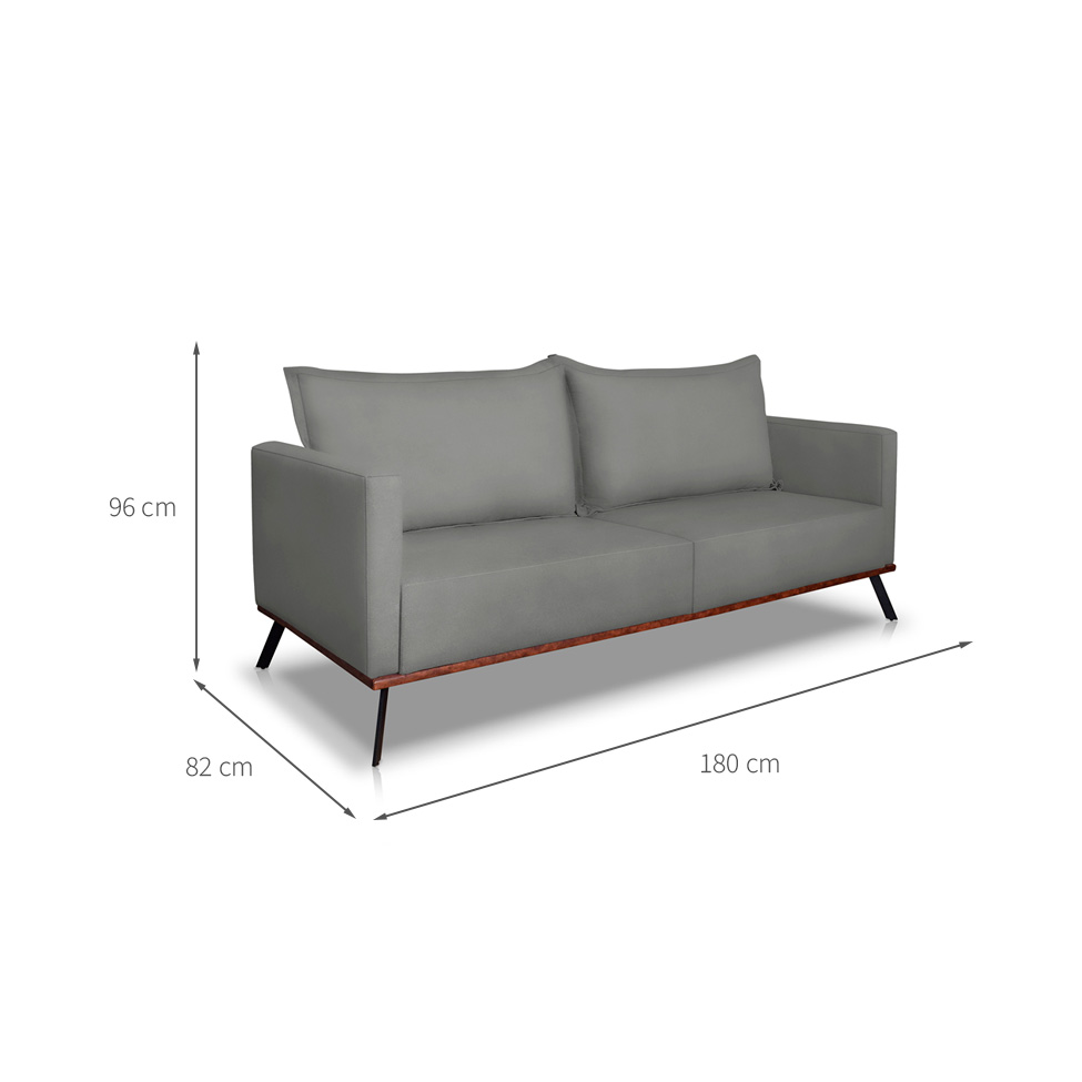 Sofá 3 Lugares Zeus Veludo Cinza Chumbo 180 cm