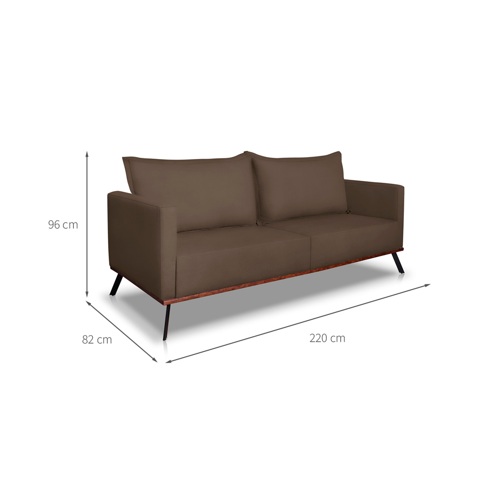 Sofá 3 Lugares Zeus Veludo Marrom 220 cm