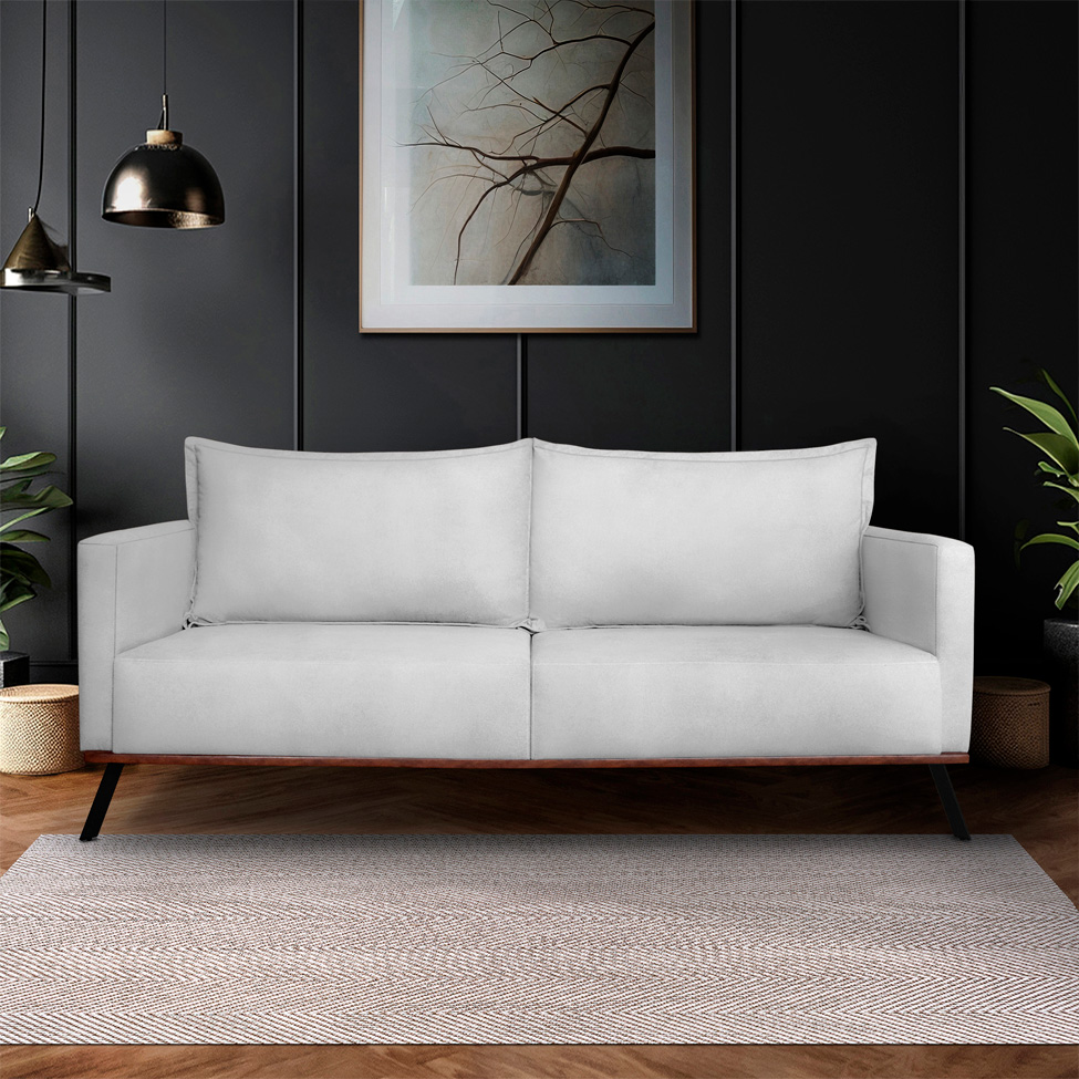 Sofá 3 Lugares Zeus Veludo Prata 180 cm