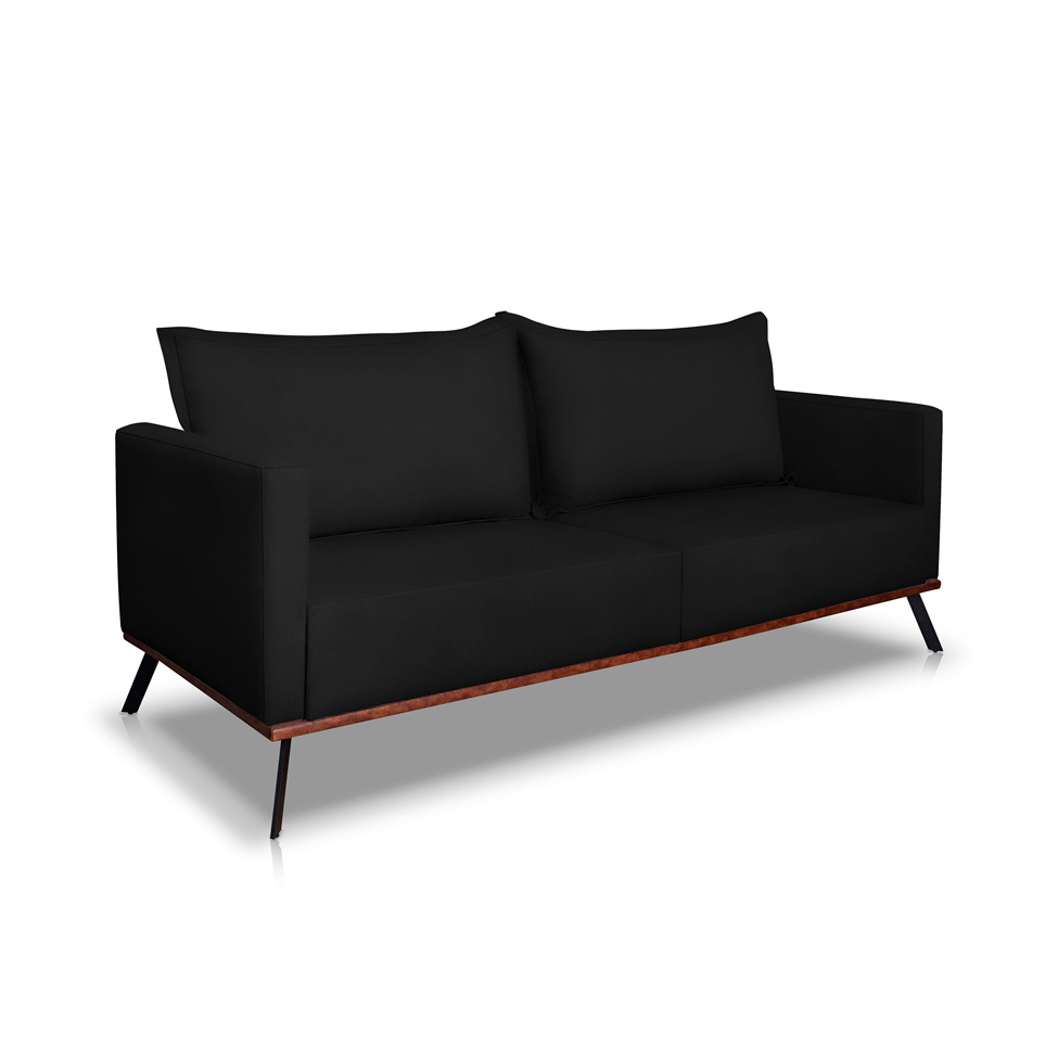 Sofá 3 Lugares Zeus Veludo Preto 220 cm