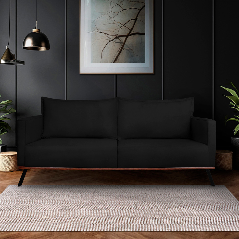 Sofá 3 Lugares Zeus Veludo Preto 220 cm