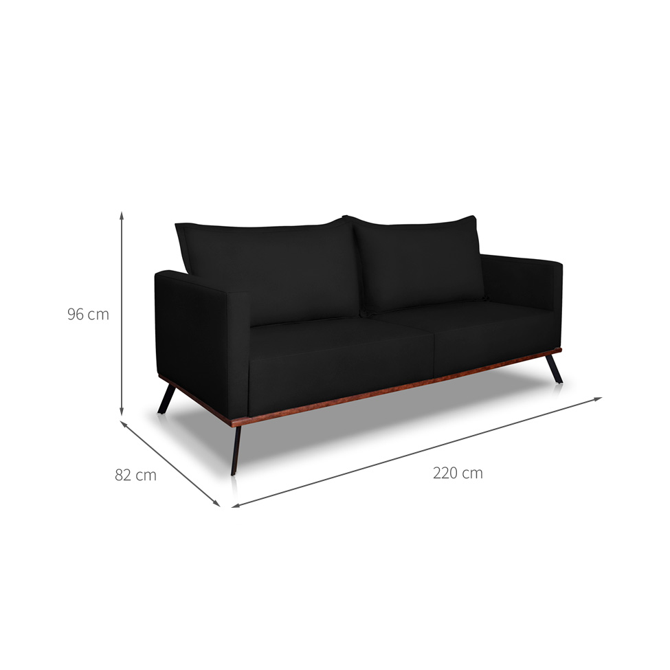 Sofá 3 Lugares Zeus Veludo Preto 220 cm