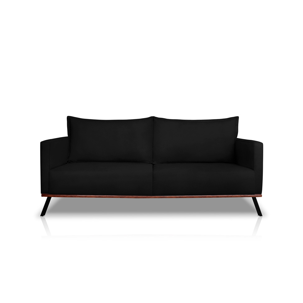 Sofá 3 Lugares Zeus Veludo Preto 220 cm