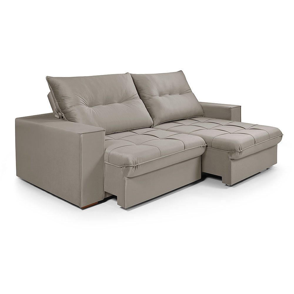 Sofá 3 lugares Retrátil e Reclinavél Cancun Veludo Capuccino 230 cm