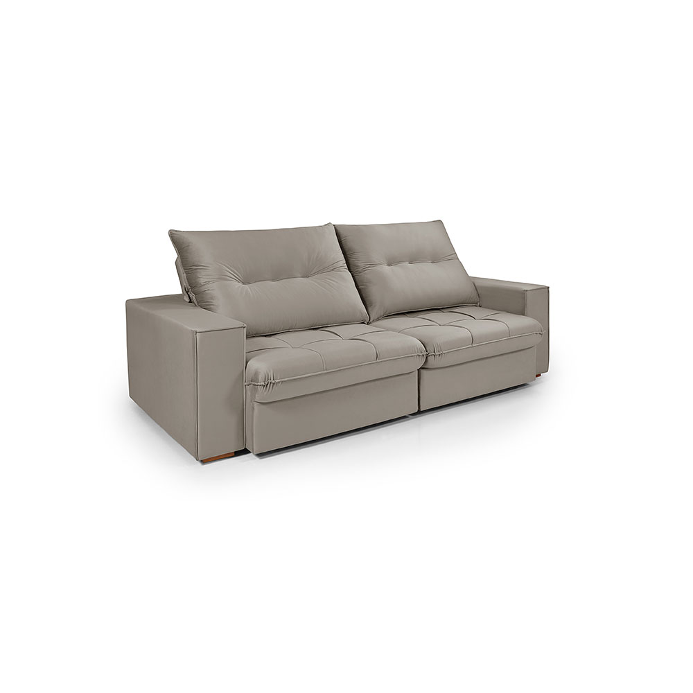 Sofá 3 lugares Retrátil e Reclinavél Cancun Veludo Capuccino 230 cm