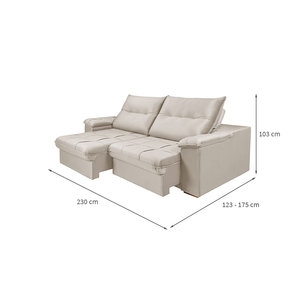 Sofá 3 lugares Retrátil e Reclinavél Dalas Veludo Bege 230 cm