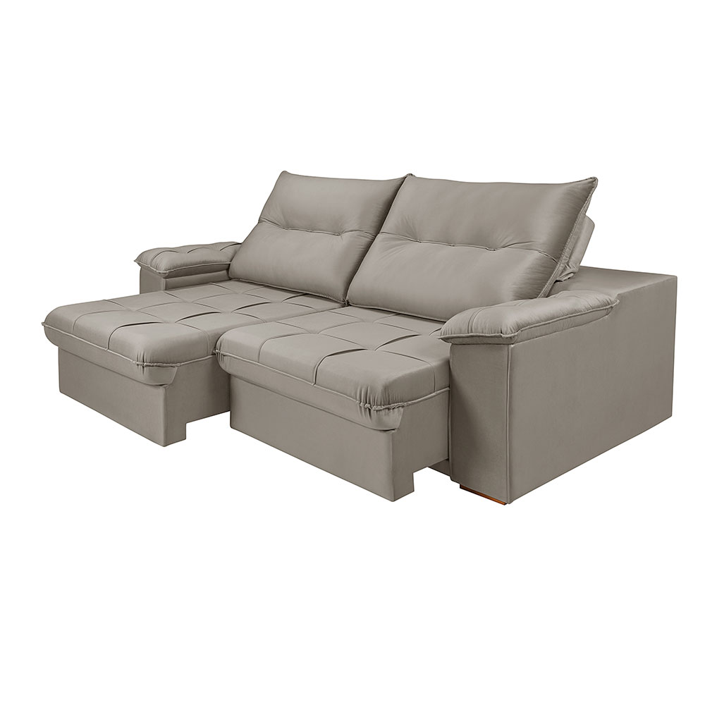 Sofá 3 lugares Retrátil e Reclinavél Dalas Veludo Capuccino 230 cm