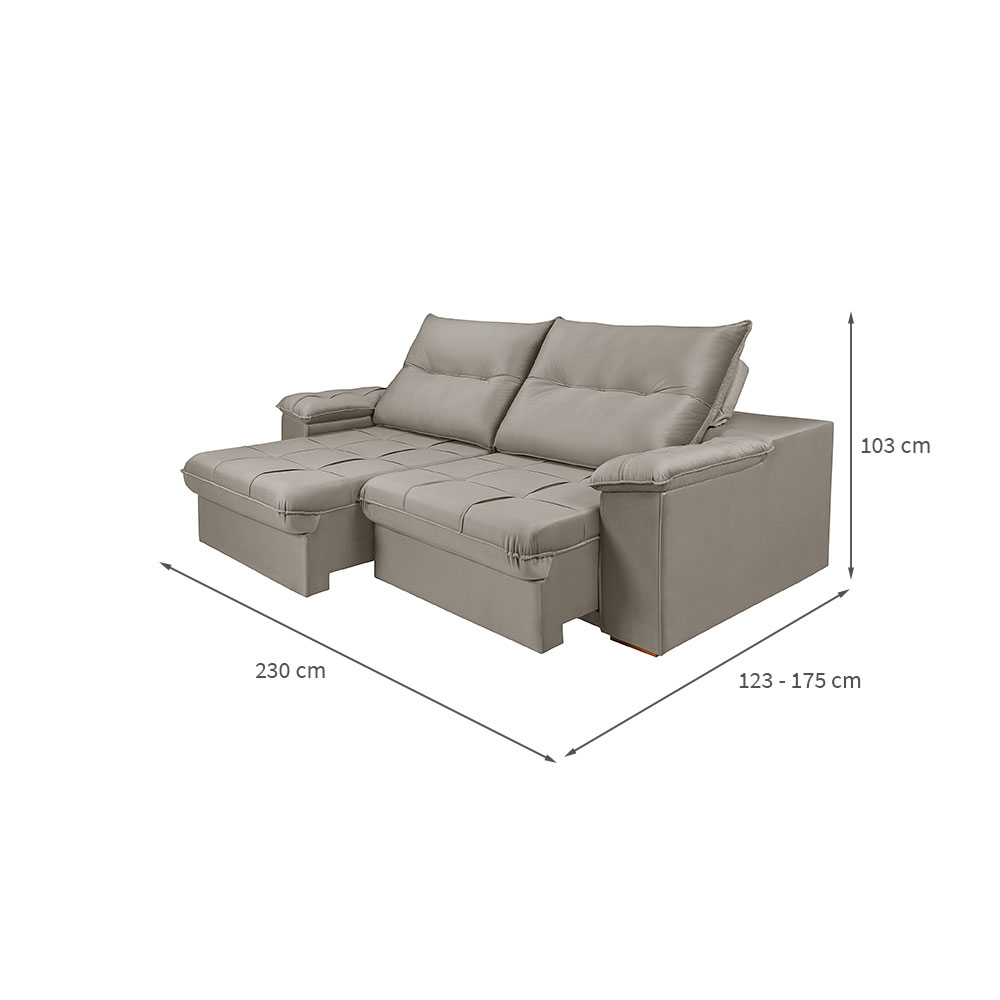 Sofá 3 lugares Retrátil e Reclinavél Dalas Veludo Capuccino 230 cm