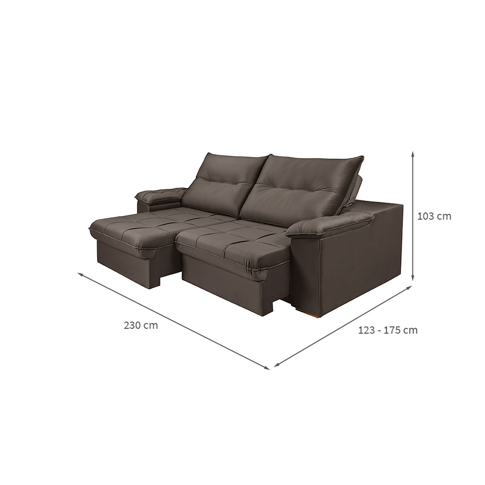 Sofá 3 lugares Retrátil e Reclinavél Dalas Veludo Marrom 230 cm