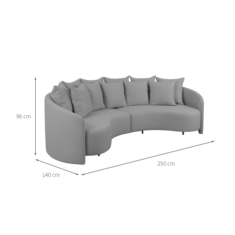 Sofá 4 Lugares Amêndoa Linho Cinza 250 cm