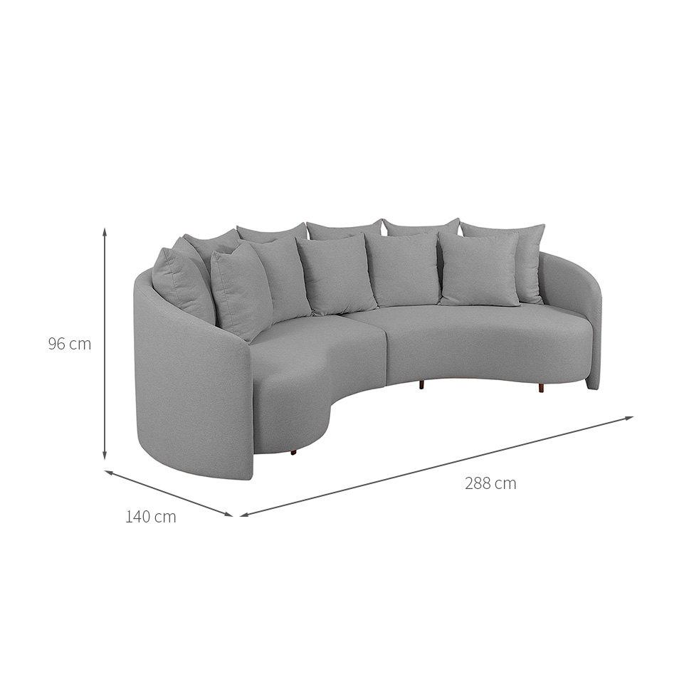 Sofá 4 Lugares Amêndoa Linho Cinza 288 cm