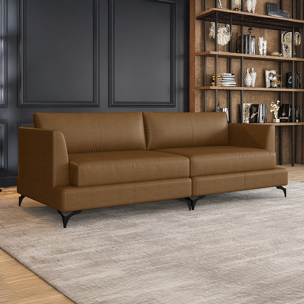 Sofá 4 Lugares Dallas Couro Marrom 250 cm