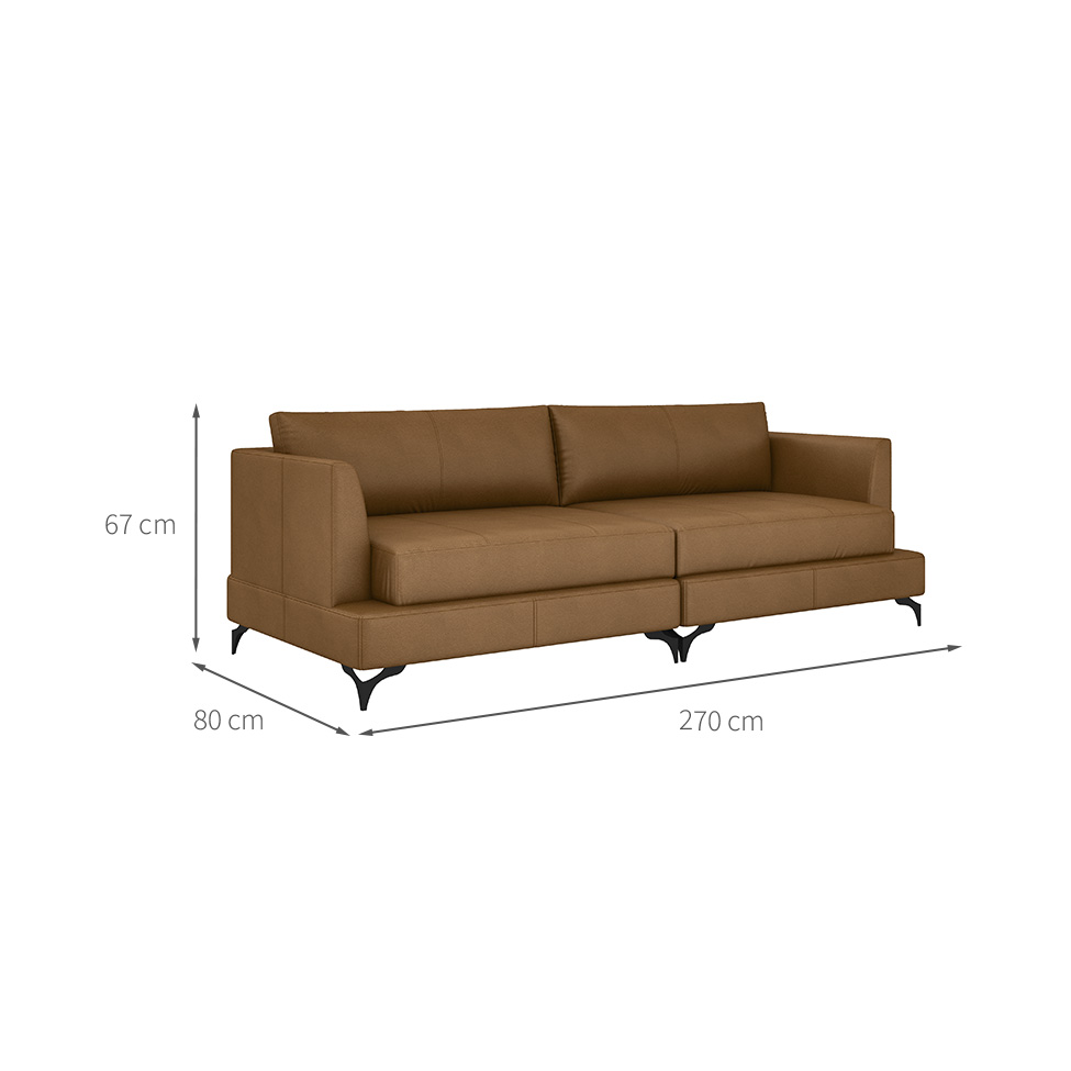 Sofá 4 Lugares Dallas Couro Marrom 270 cm