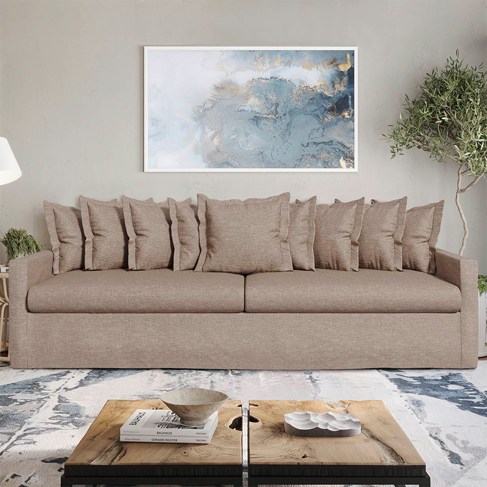 Sofá 4 Lugares Enseada com Capa Removível Linho Bege Claro 280 cm